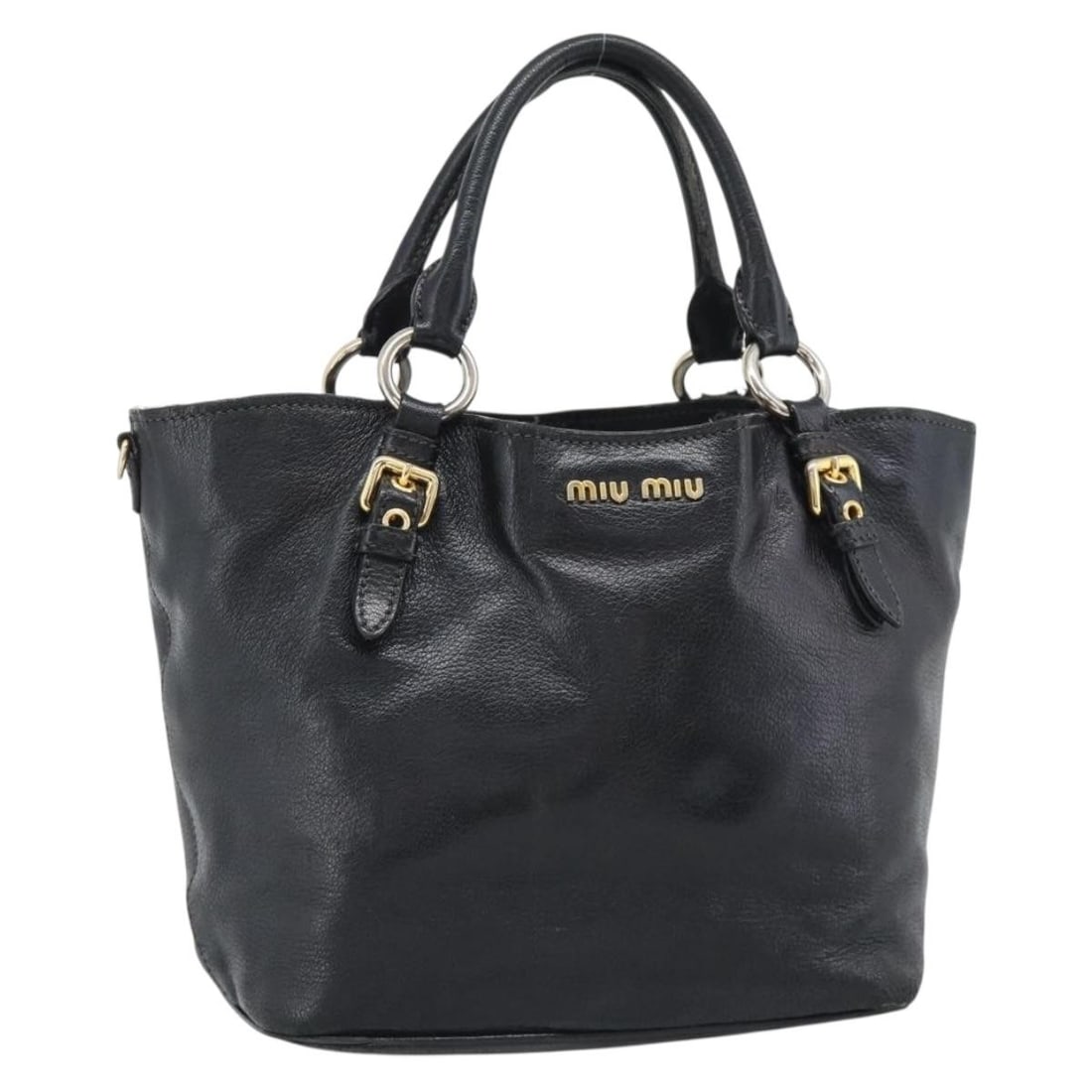 Miu Miu Black Leather Handbag with Guarantee Card Gold Tone: Miu Miu Black Leather Handbag with Guarantee Card Gold Tone This Miu Miu leather hand bag is presented in black with gold tone accents and includes a guarantee card. It was made in Turkey and shows he