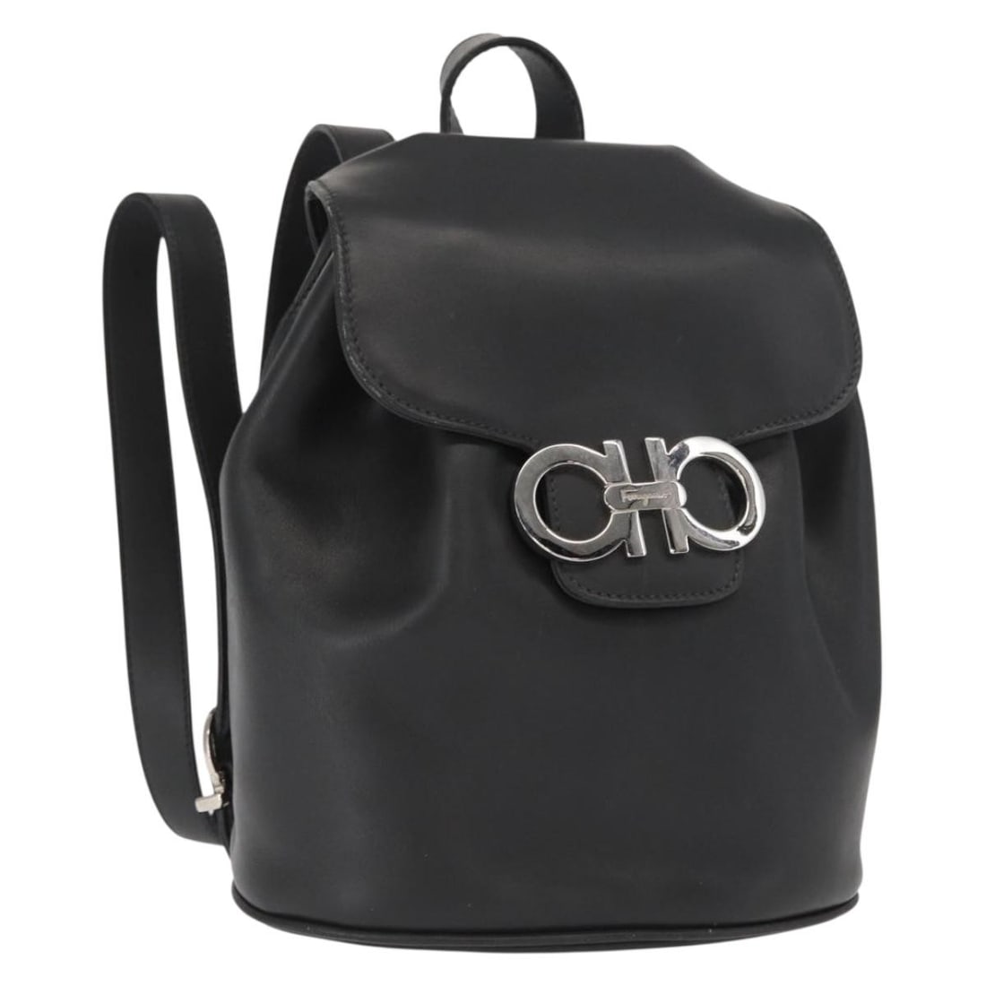 Leather backpack Salvatore Ferragamo Gancini black silver tone: Leather backpack Salvatore Ferragamo Gancini black silver tone Salvatore Ferragamo Gancini backpack in black leather with silver-tone accents. This women's backpack was made in Italy and includes only