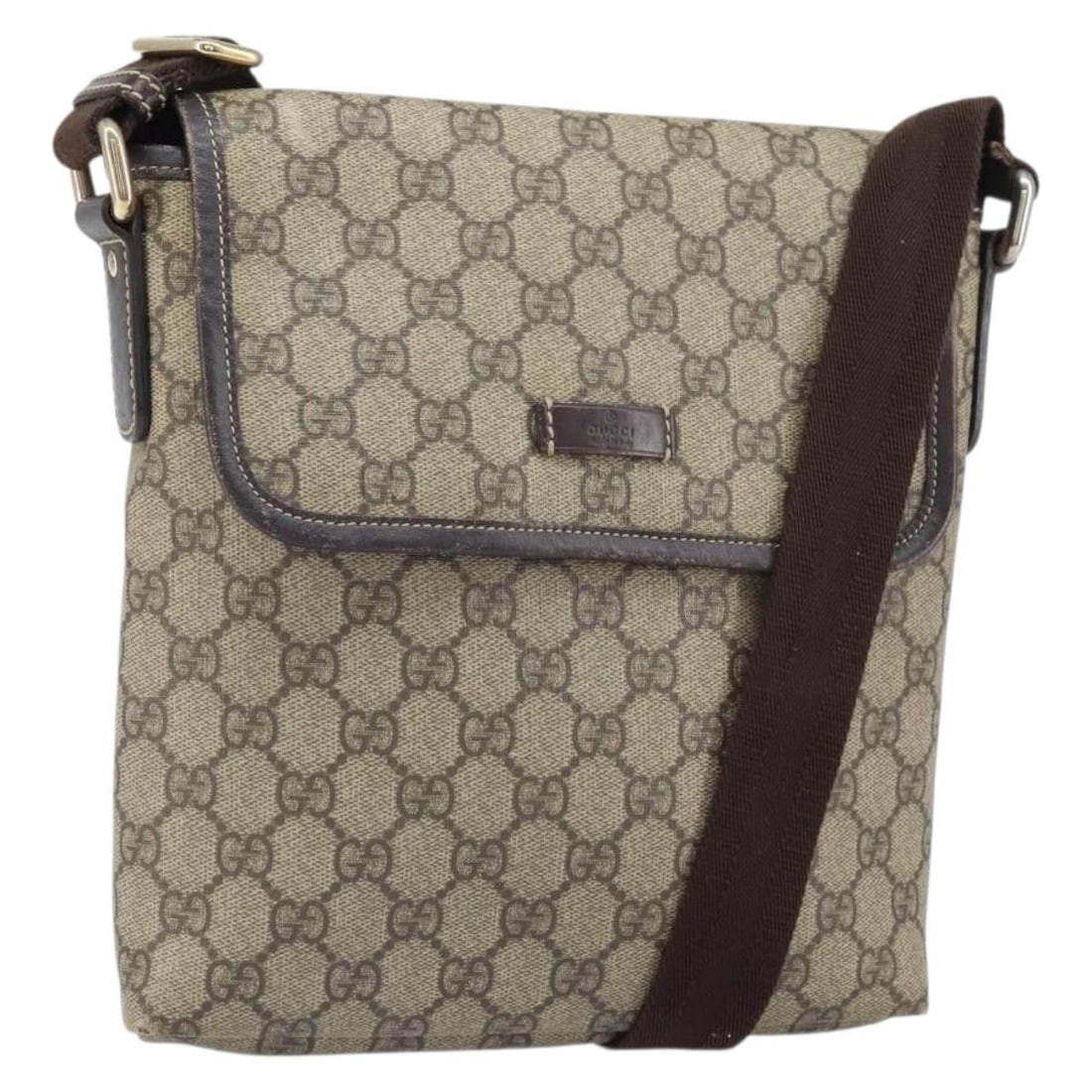Beige Gold GG Supreme PVC Shoulder Bag by Gucci 223666: Beige Gold GG Supreme PVC Shoulder Bag by Gucci 223666 This is a GUCCI GG Supreme Shoulder Bag crafted from beige PVC leather and GG canvas, featuring gold-tone accents. The bag is designed for women 