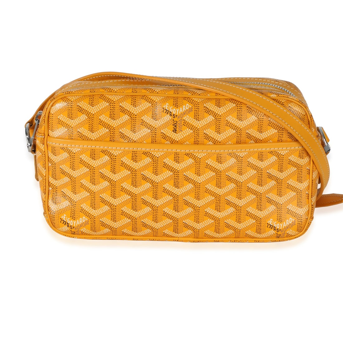 Goyard Sac Cap Vert PM Yellow Canvas Shoulder Bag with Dustbag: Goyard Sac Cap Vert PM Yellow Canvas Shoulder Bag with Dustbag This Goyard Sac Cap Vert PM shoulder bag features the signature yellow Goyardine canvas with silver-tone hardware. Designed for versatili
