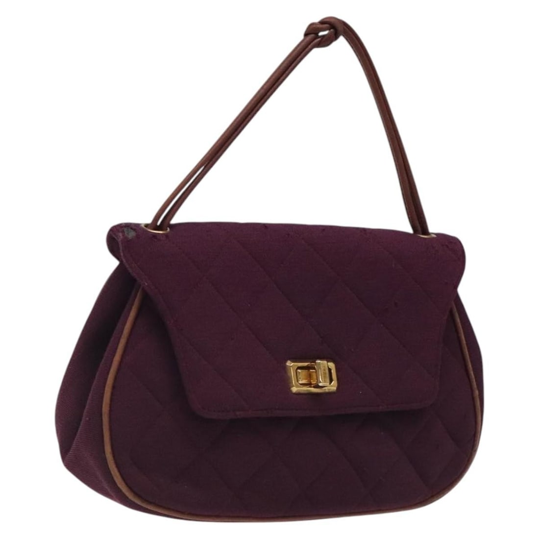 Purple Cotton Hand Bag CHANEL Matelasse CC France: Purple Cotton Hand Bag CHANEL Matelasse CC France A Chanel matelasse hand bag in purple cotton, made in France. The bag has a handle drop of approximately 13 cm and measures approximately W22 x H15 x 