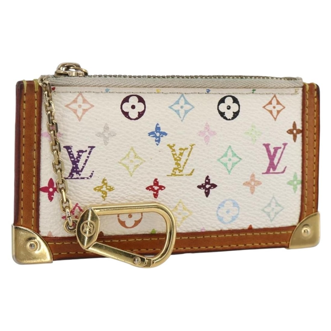 White Multicolor Monogram Canvas Coin Purse Louis Vuitton Pochette Cles M92655: White Multicolor Monogram Canvas Coin Purse Louis Vuitton Pochette Cles M92655 This Louis Vuitton Monogram Multicolor Pochette Cles coin purse features a white multicolor canvas exterior with the sign