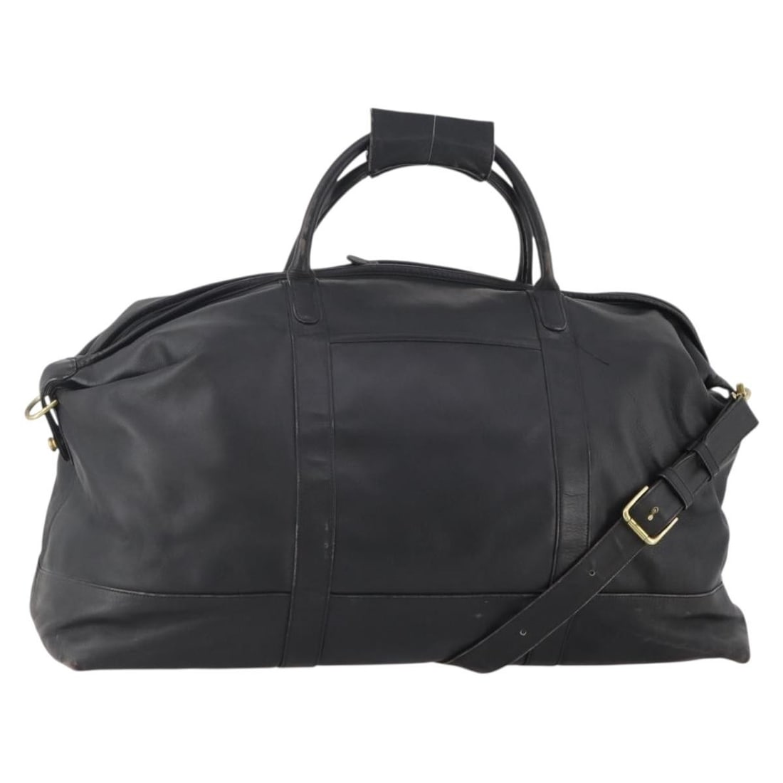 Coach Leather Boston Bag Black Gold Shoulder Strap: Coach Leather Boston Bag Black Gold Shoulder Strap This Coach Boston Bag is crafted from black and gold leather and offers versatile carrying options with both handles and a detachable shoulder strap.