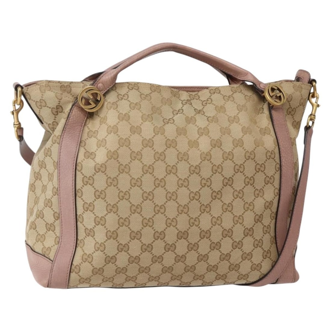 Gucci 323675 GG Canvas 2way Handbag Beige Gold with Shoulder Strap: Gucci 323675 GG Canvas 2way Handbag Beige Gold with Shoulder Strap GUCCI hand bag in GG Canvas with a beige and gold color scheme. This 2-way style includes a shoulder strap and was made in Italy. The