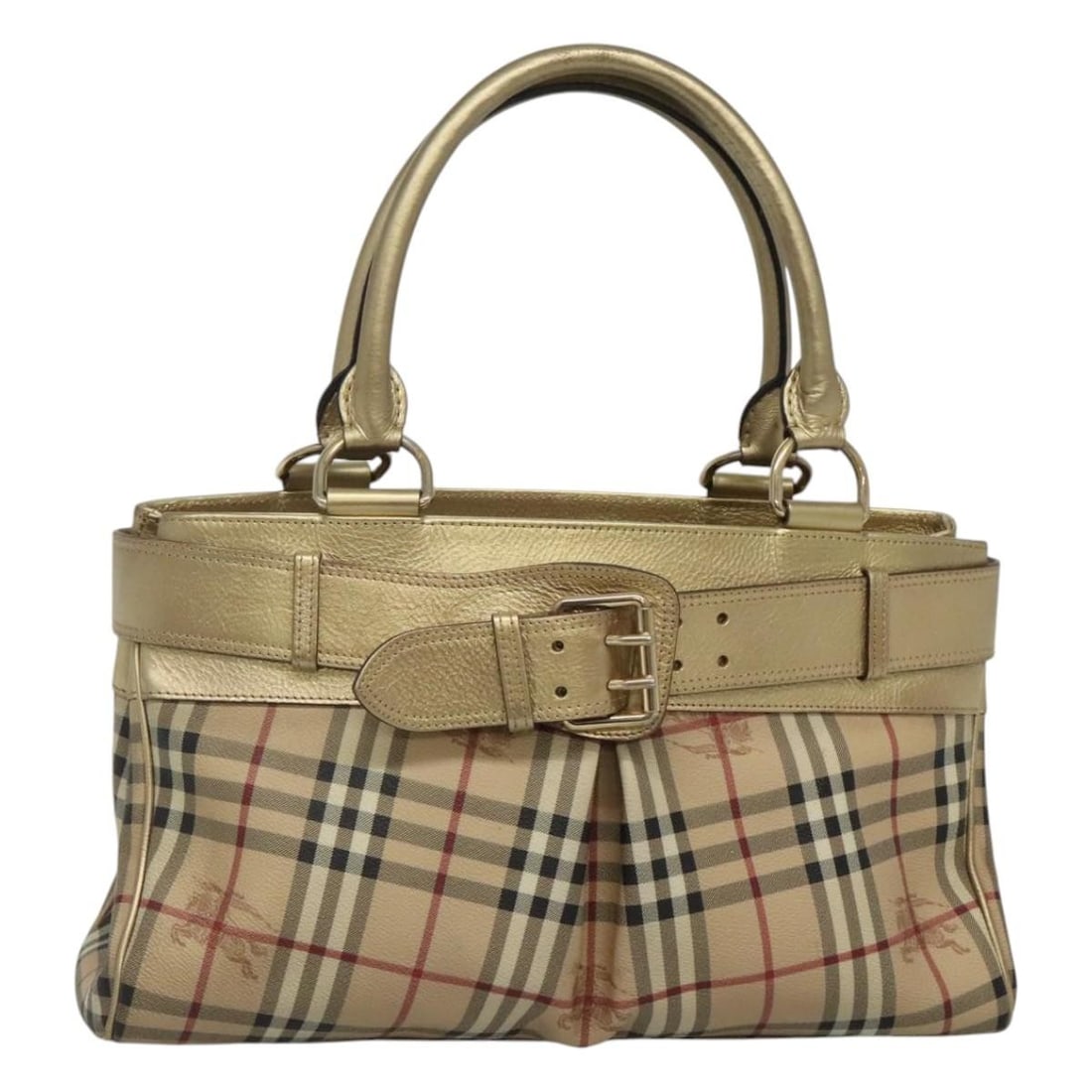 Burberry Nova Check PVC Leather Tote in Beige Gold: Burberry Nova Check PVC Leather Tote in Beige Gold Burberry Nova Check tote bag in beige and gold PVC leather. This women's tote is made in Italy and includes only the bag shown; the item box and dust