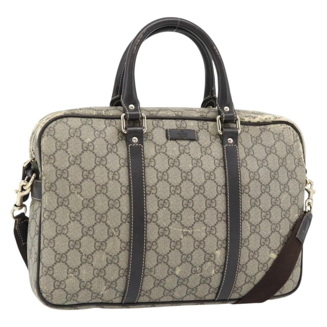 Gucci GG Supreme beige gold PVC leather handbag with shoulder strap: Gucci GG Supreme beige gold PVC leather handbag with shoulder strap This GUCCI GG Supreme 2-way handbag is crafted from PVC leather and GG canvas in a beige and gold color scheme. Designed for women, 