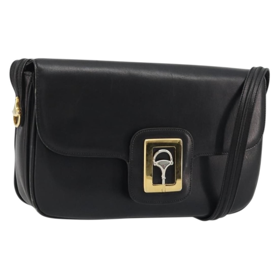 Gucci Horsebit Leather Shoulder Bag Black and Gold Made in Italy: Gucci Horsebit Leather Shoulder Bag Black and Gold Made in Italy Gucci Horsebit shoulder bag in leather with a gold and black color combination. Made in Italy, this bag measures approximately 25 cm W 