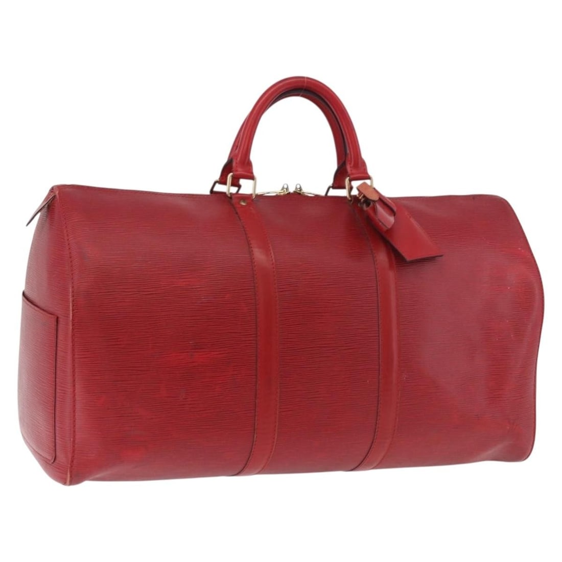 Louis Vuitton M42967 Epi Leather Boston Bag Red Keepall 50: Louis Vuitton M42967 Epi Leather Boston Bag Red Keepall 50 Louis Vuitton Epi Keepall 50 Boston Bag in red Epi leather, made in France. This women's Boston bag includes a name tag accessory and is iden