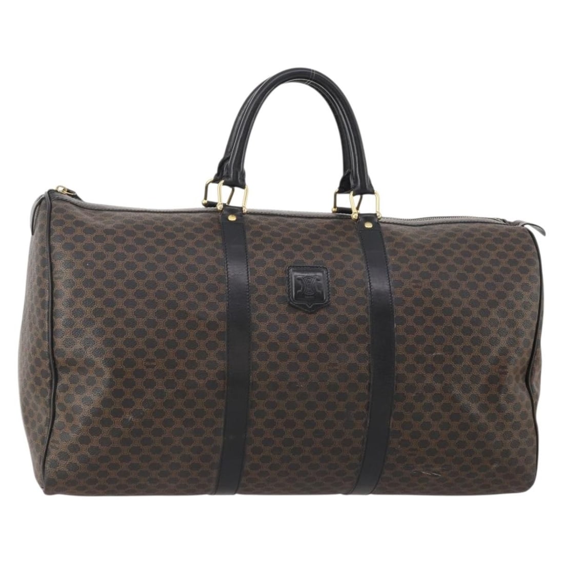 CELINE Macadam Boston Bag in Black PVC Leather: CELINE Macadam Boston Bag in Black PVC Leather Authentic CELINE Macadam canvas Boston bag with PVC leather trim in black and gold. This women's bag was made in Italy and includes only the item shown, 
