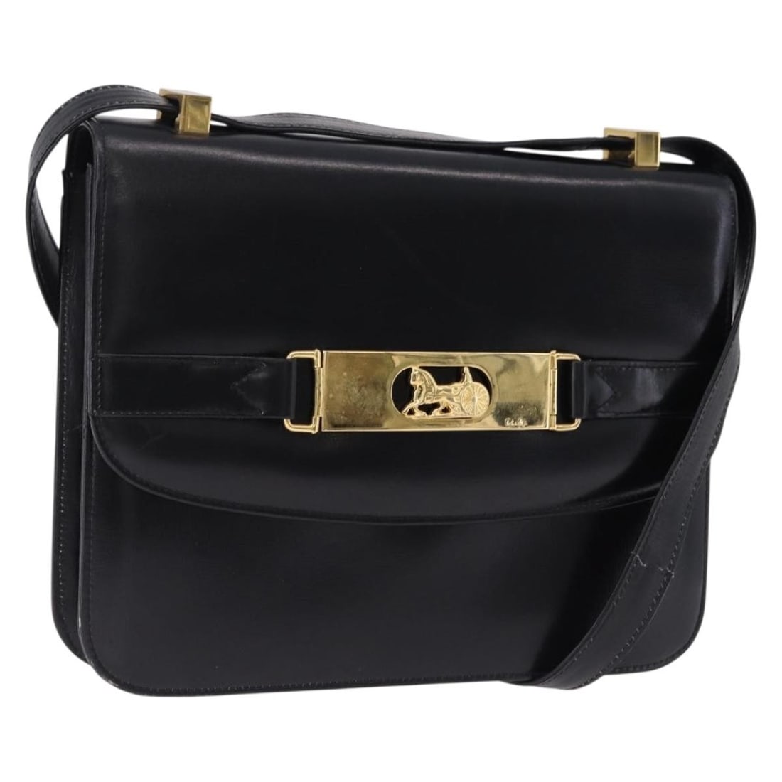 Celine Horse Carriage Black Leather Shoulder Bag Gold Tone: Celine Horse Carriage Black Leather Shoulder Bag Gold Tone A CELINE shoulder bag in black leather with gold-tone hardware and the Horse Carriage design. Made in Italy, it measures approximately W22 x 