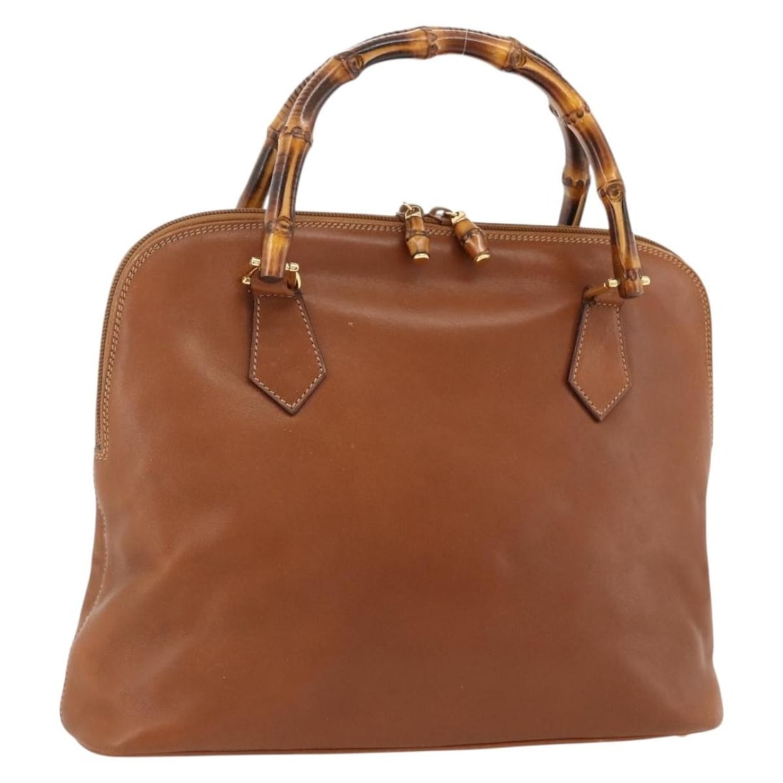 Brown Leather Bamboo Handle Gucci Handbag Gold Tone Accents 000 3780 0289: Brown Leather Bamboo Handle Gucci Handbag Gold Tone Accents 000 3780 0289 This GUCCI Bamboo Hand Bag is crafted from brown leather with gold-tone accents. Designed for women, it features bamboo handle