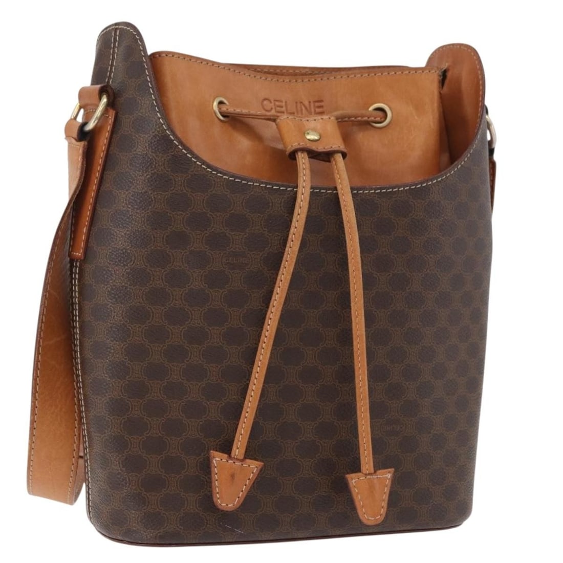 CELINE Macadam Canvas PVC Leather Brown Gold Shoulder Bag (1 of 18)