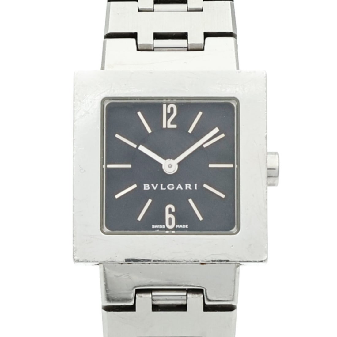 BVLGARI SQ22SS Quadrato Ladies Quartz Watch Black Stainless Steel: BVLGARI SQ22SS Quadrato Ladies Quartz Watch Black Stainless Steel A BVLGARI QAuadrato quartz watch in black stainless steel, model SQ22SS. Designed for ladies, it features a 22 mm case diameter (witho