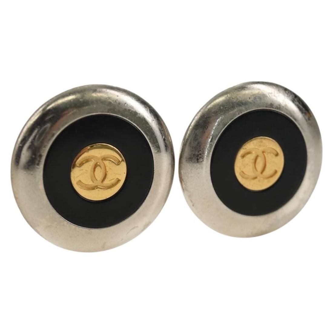 CHANEL Coco Mark Silver Tone Metal Earring France: CHANEL Coco Mark Silver Tone Metal Earring France Chanel COCO Mark earrings in silver-tone metal, made in France. The item comes with the original item box and shows heavy use, with surface scratches 