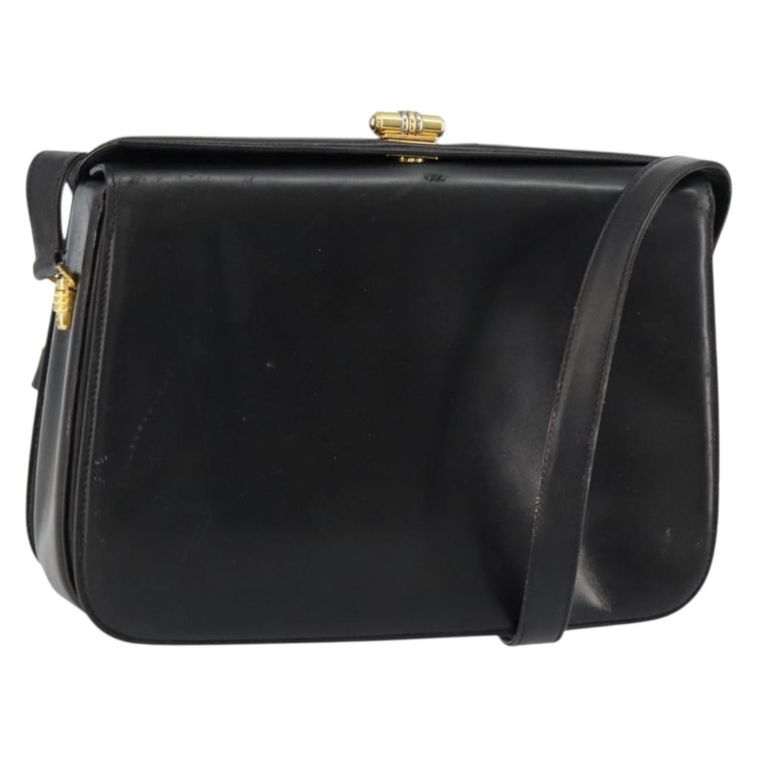 GUCCI Black Gold Leather Shoulder Bag Auth 155306 Italy: GUCCI Black Gold Leather Shoulder Bag Auth 155306 Italy This authentic GUCCI shoulder bag is a stylish accessory crafted in Italy from premium black leather with elegant gold accents. The bag's dimens