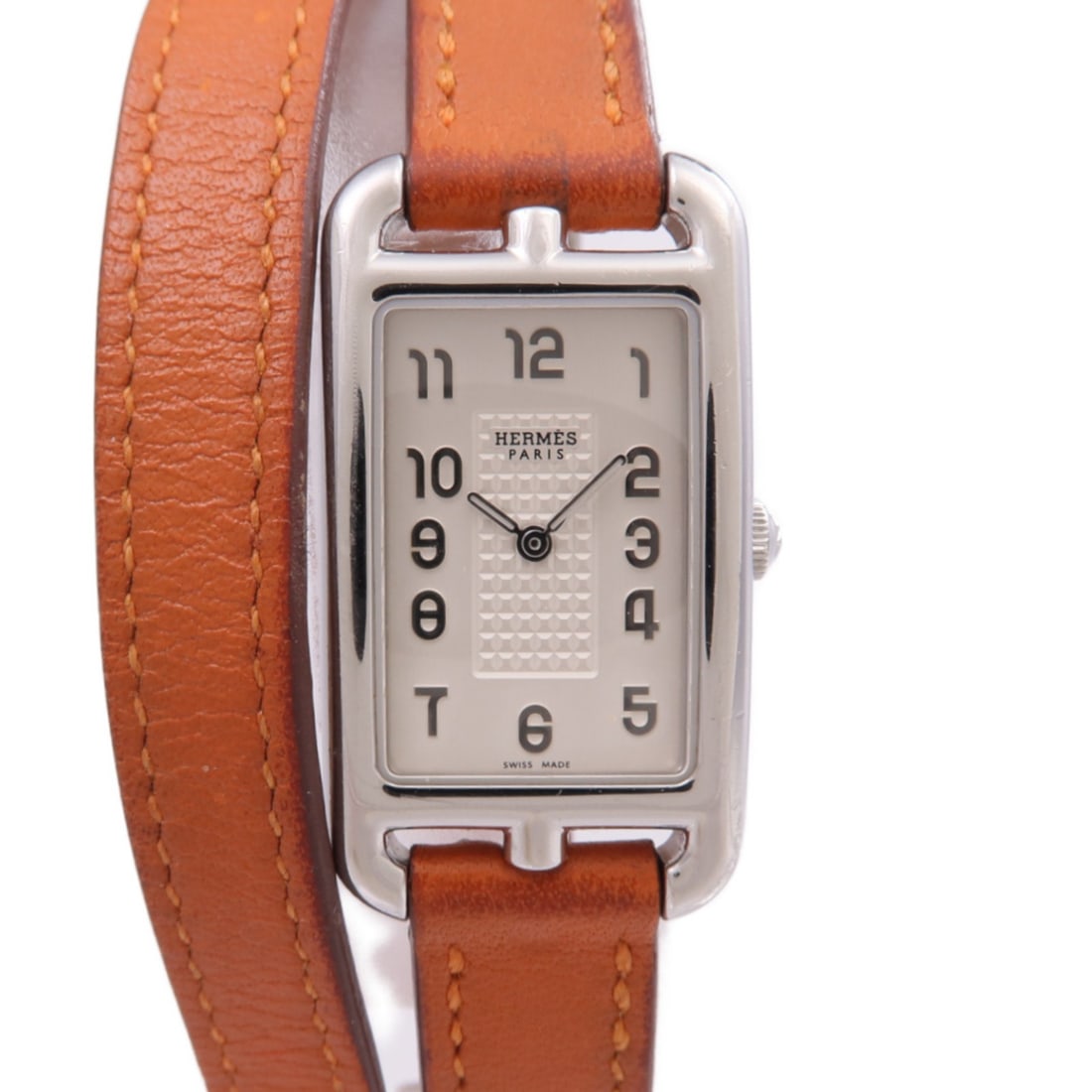 Hermes NA2 210 Nantucket ladies quartz watch steel case leather band: Hermes NA2 210 Nantucket ladies quartz watch steel case leather band Hermes Nantucket NA2 210 quartz watch with a stainless steel case and leather belt in a silver-white color scheme. It is a ladies' 
