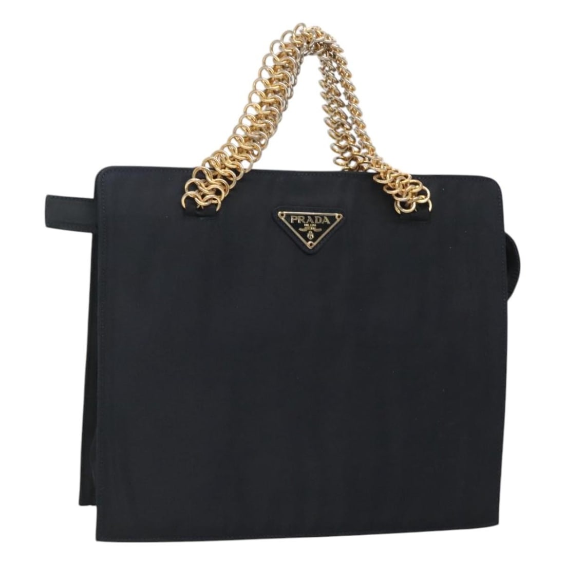 Prada nylon navy gold handbag Italy 8.3 inch: Prada nylon navy gold handbag Italy 8.3 inch This PRADA handbag is crafted from navy nylon with gold-tone accents and is designed for women. Made in Italy, it features a structured silhouette with app