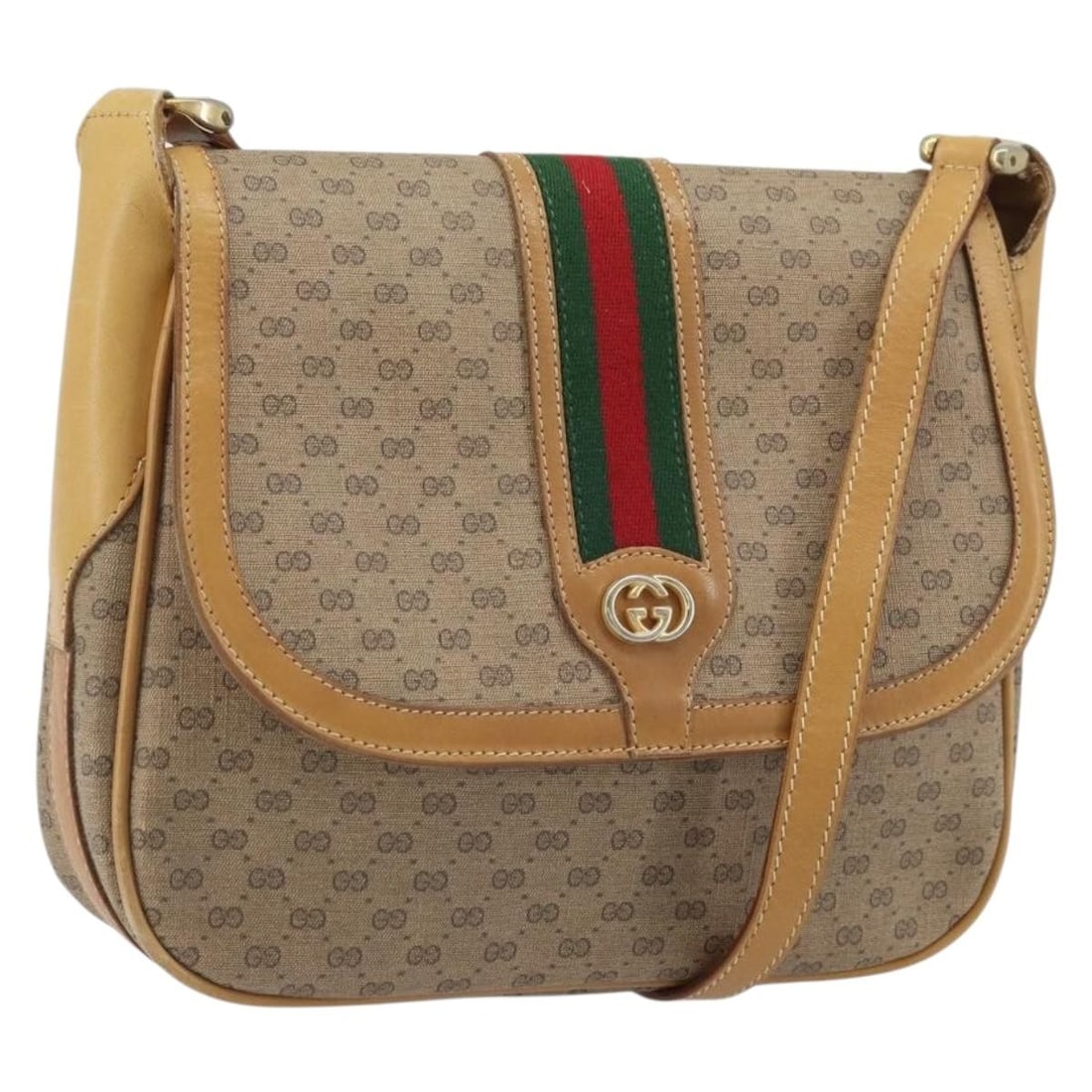 Gucci Sherry Web Micro GG Supreme PVC Leather Shoulder Bag Beige Gold: Gucci Sherry Web Micro GG Supreme PVC Leather Shoulder Bag Beige Gold Gucci Micro GG Supreme Web Sherry Line shoulder bag in beige and gold, made in Italy. It is crafted from PVC leather and Micro Sma
