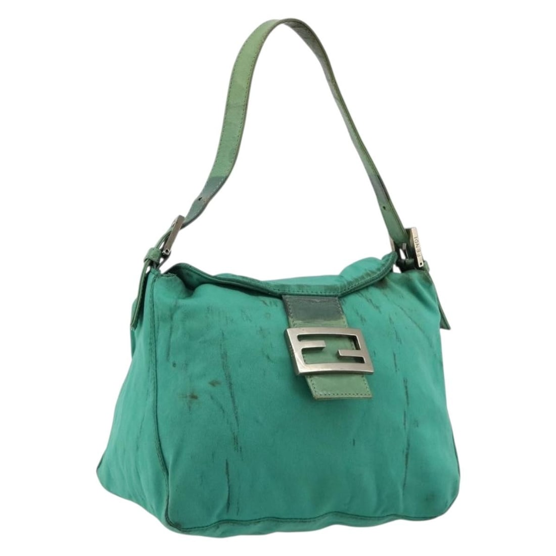 Fendi Mamma Baguette Nylon Shoulder Bag Turquoise Blue Silver: Fendi Mamma Baguette Nylon Shoulder Bag Turquoise Blue Silver A Fendi Mamma Baguette shoulder bag in turquoise blue and silver, made of nylon and crafted in Italy. The bag measures approximately W24 x