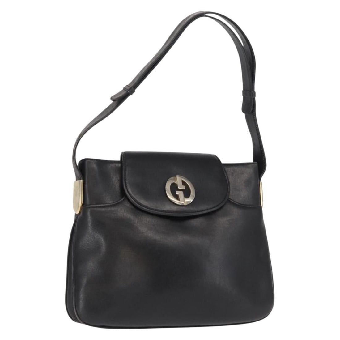 Gucci Black Leather Shoulder Bag with Gold Accents Made in Italy: Gucci Black Leather Shoulder Bag with Gold Accents Made in Italy This is a GUCCI shoulder bag crafted from black leather with gold-tone accents. The bag features a classic shoulder style, made in Ital