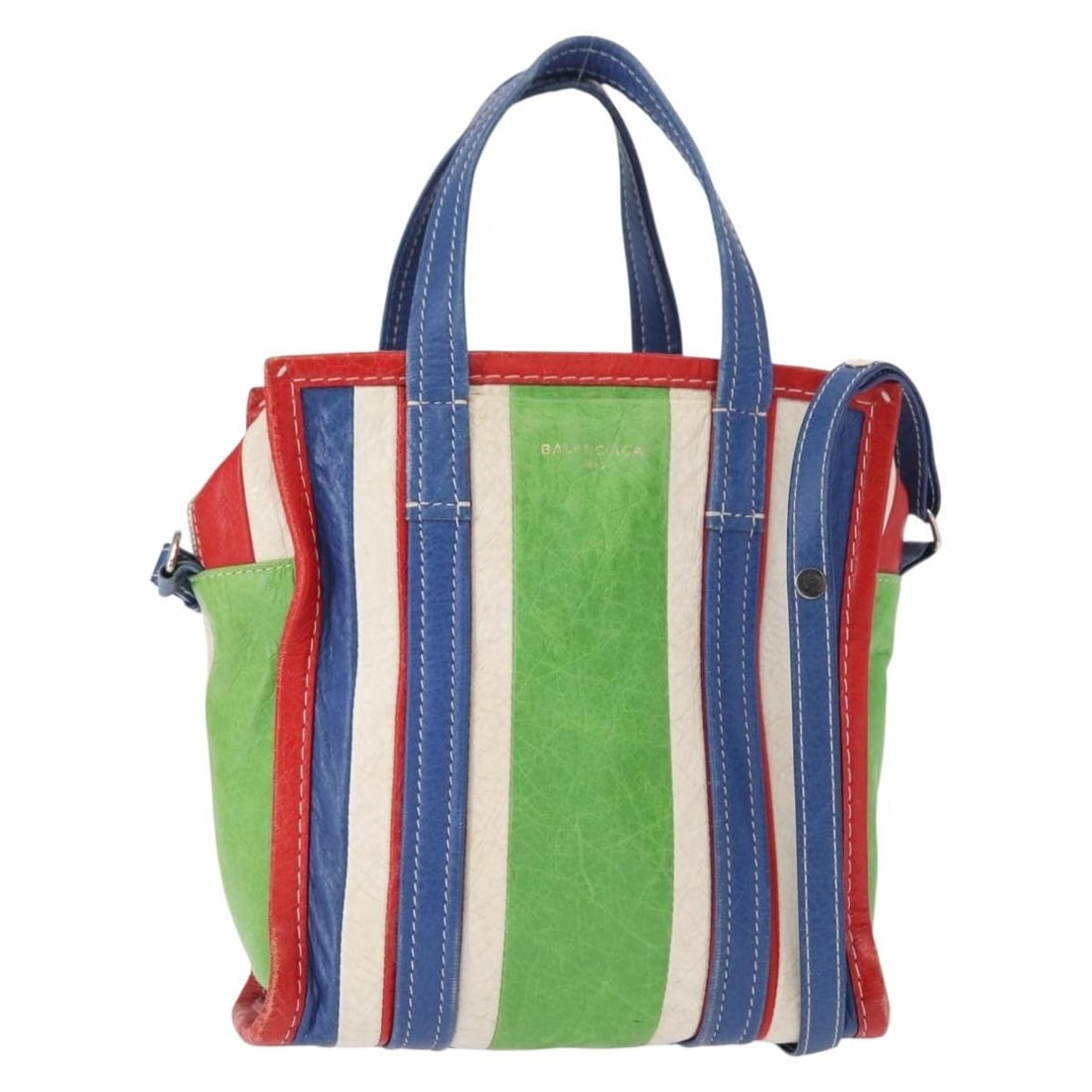 Balenciaga 452458 Bazaar Shopper XS Multicolor Leather Handbag: Balenciaga 452458 Bazaar Shopper XS Multicolor Leather Handbag Balenciaga Bazaar Shopper XS 2-way handbag in multicolor and silver leather. Made in Italy, this hand bag features a compact size and com