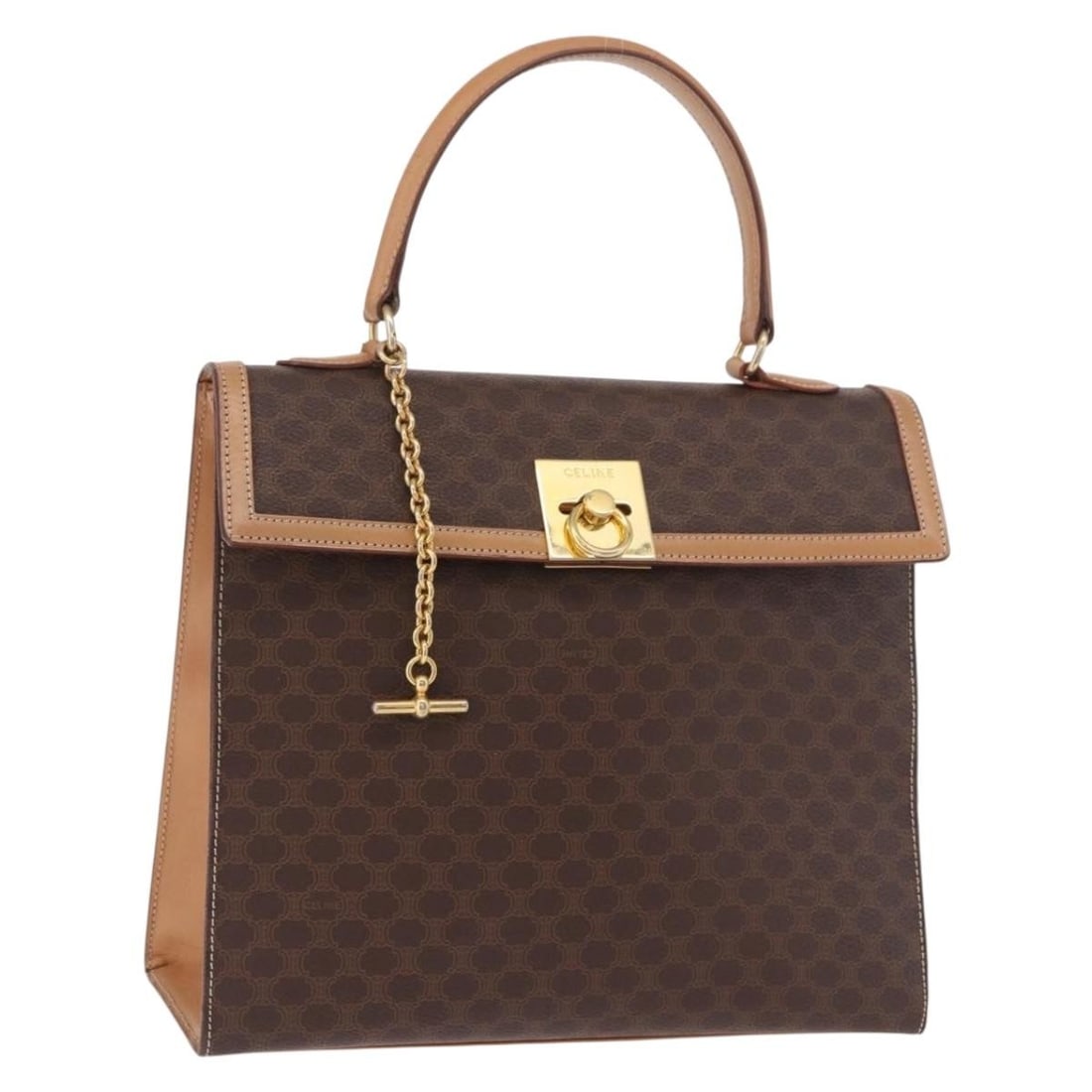 CELINE Macadam Brown PVC Leather Handbag Italy: CELINE Macadam Brown PVC Leather Handbag Italy CELINE Macadam Canvas Hand Bag in brown and gold, made in Italy with PVC leather and Macadam canvas. This women's handbag has been repainted and is offer
