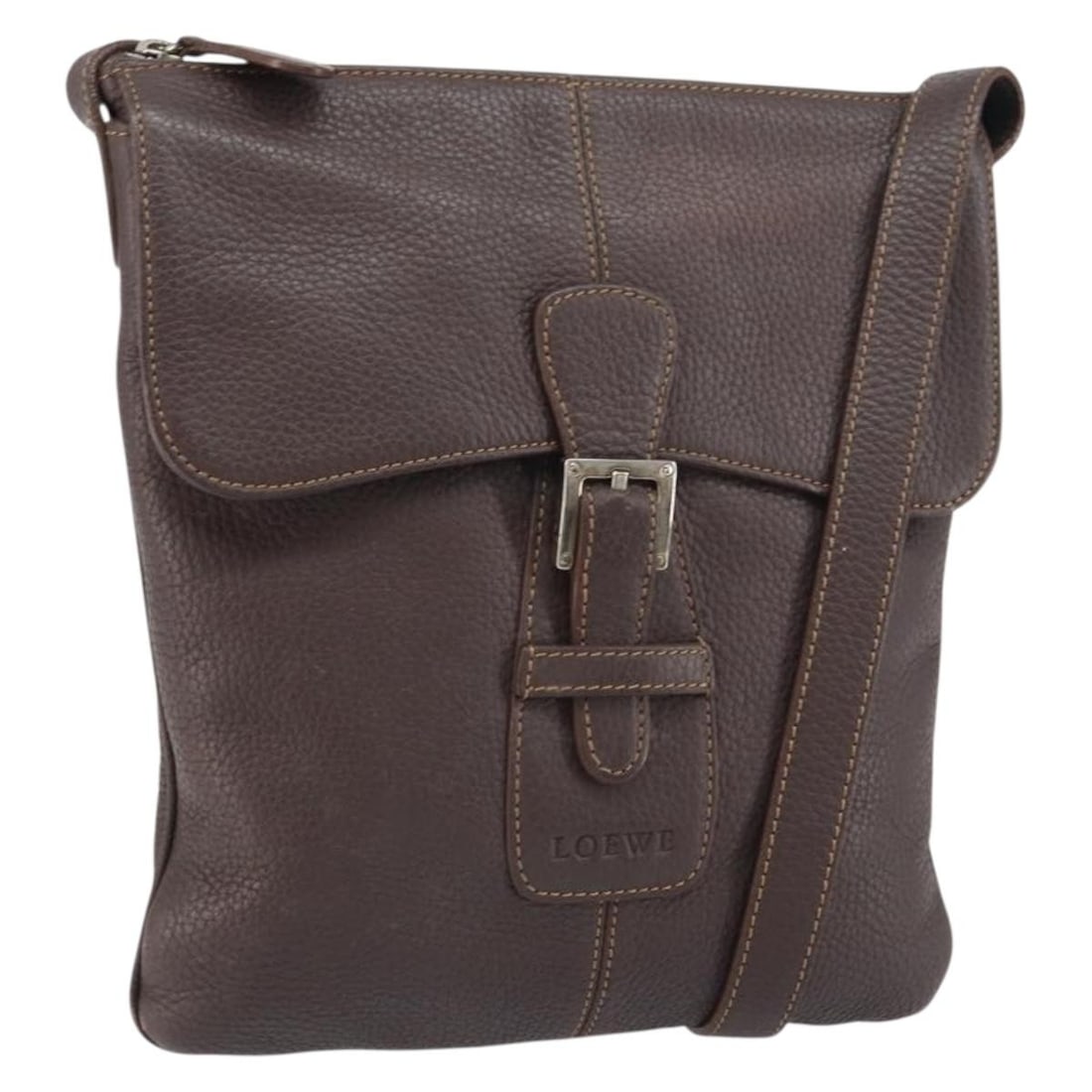 LOEWE Leather Shoulder Bag Silver Brown Spain: LOEWE Leather Shoulder Bag Silver Brown Spain LOEWE shoulder bag crafted in leather with a silver and brown exterior. Made in Spain, this women's bag measures approximately 23 cm wide by 26 cm high, w