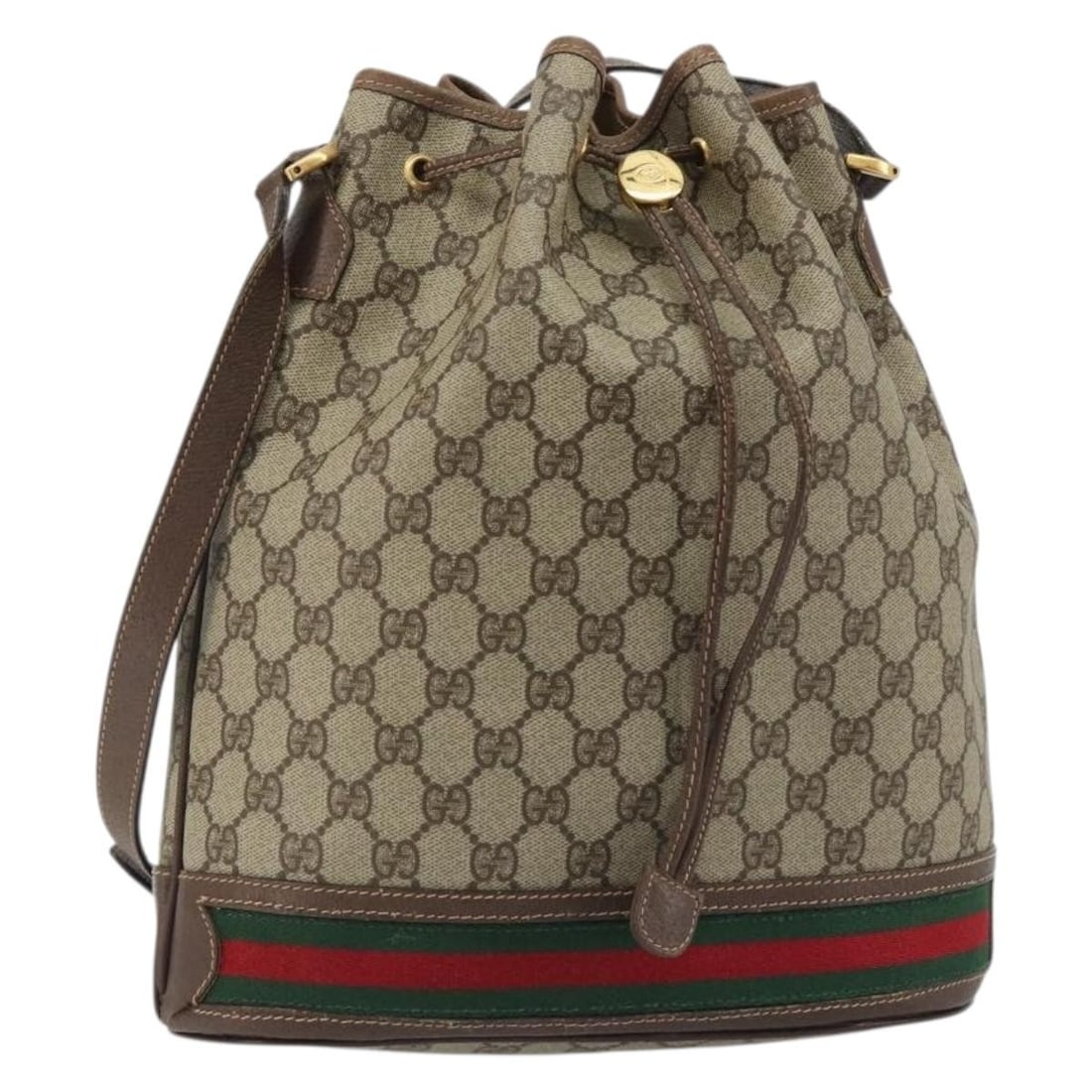 Gucci Sherry Line GG Supreme Shoulder Bag Beige Gold PVC Leather: Gucci Sherry Line GG Supreme Shoulder Bag Beige Gold PVC Leather Gucci GG Supreme Web Sherry Line shoulder bag in beige and gold, made in Italy from PVC leather and GG canvas. This women's bag feature
