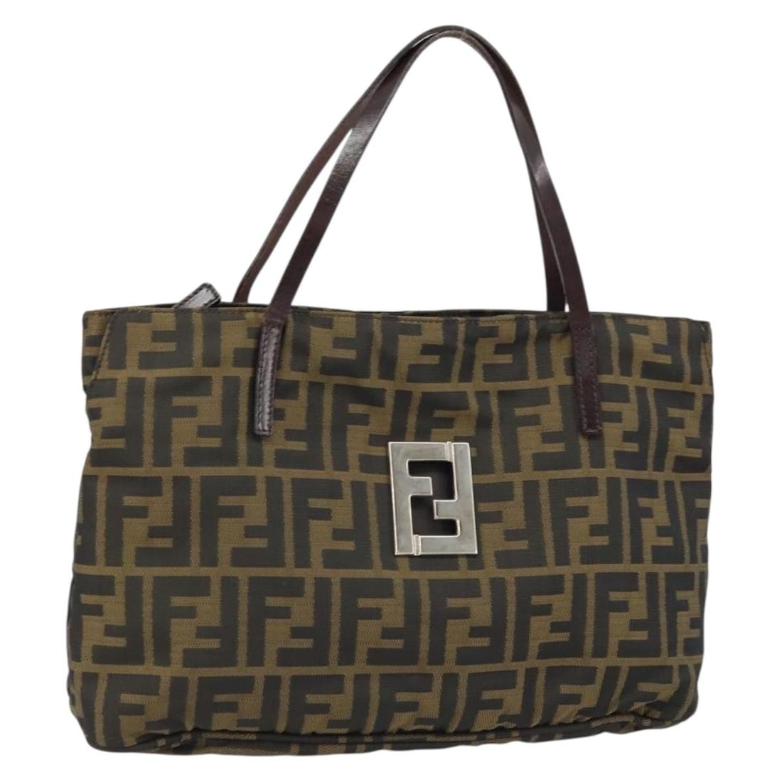 Fendi Zucca Canvas Handbag Brown Black Italy: Fendi Zucca Canvas Handbag Brown Black Italy Fendi Zucca canvas hand bag in brown and black. Made in Italy, this pre-owned bag measures approximately 30 cm W x 20 cm H x 6 cm D, with a handle drop of 