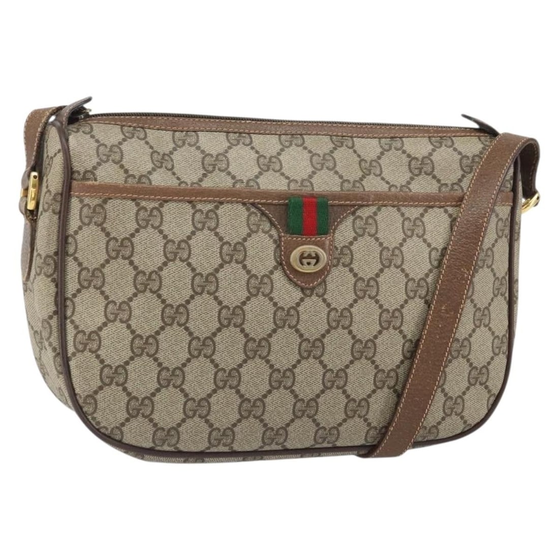 Gucci GG Supreme Sherry Line Beige PVC Shoulder Bag 89 02 077: Gucci GG Supreme Sherry Line Beige PVC Shoulder Bag 89 02 077 This is a Gucci GG Supreme Web Sherry Line shoulder bag, crafted from beige and gold PVC leather with GG canvas detailing. Designed for wo