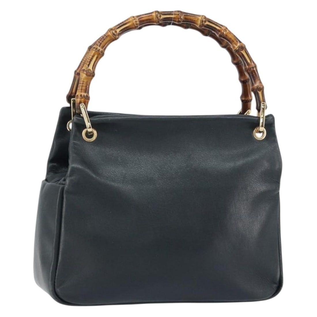 Gucci Bamboo Navy Leather Handbag with Gold Tone Accents 000 3444 0575: Gucci Bamboo Navy Leather Handbag with Gold Tone Accents 000 3444 0575 This GUCCI Bamboo Hand Bag features navy leather with gold-tone accents. Made in Italy, the bag has a structured silhouette with 