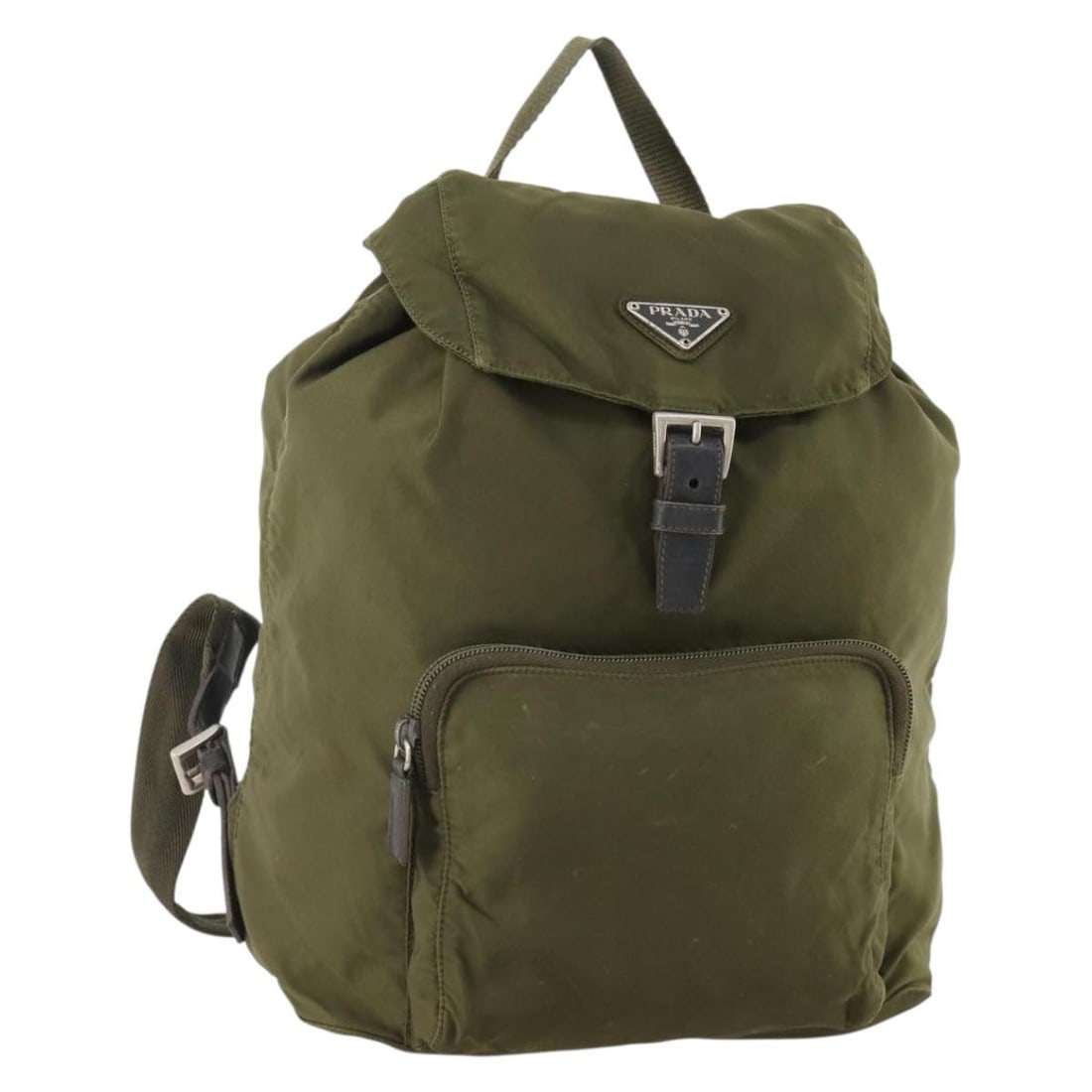 Prada khaki silver nylon backpack Italy women: Prada khaki silver nylon backpack Italy women This PRADA backpack is crafted from durable nylon in a khaki and silver color combination. Designed for women, it features a spacious main compartment wit