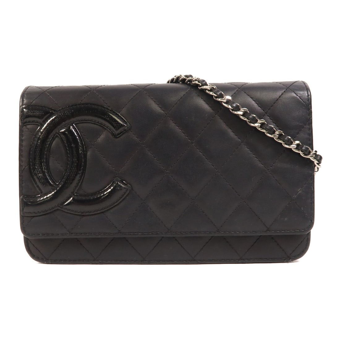 CHANEL WOC Wallet On Chain Shoulder Bag Black Lambskin CC SHW: CHANEL WOC Wallet On Chain Shoulder Bag Black Lambskin CC SHW CHANEL Wallet On Chain shoulder bag in black lambskin (sheep leather). This WOC model features a shoulder bag style with a black frame col
