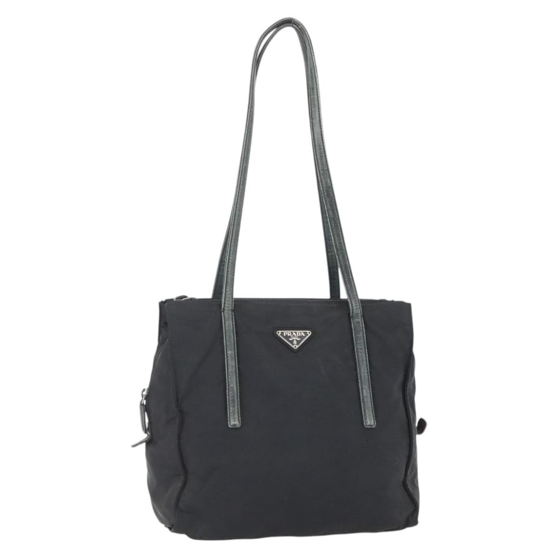 Prada Nylon Black Silver Women Handbag Italy 10.2 x 9.8 x 3.9in: Prada Nylon Black Silver Women Handbag Italy 10.2 x 9.8 x 3.9in This PRADA handbag is crafted from black nylon with silver-tone accents, offering a classic and practical design. Made in Italy, it feat