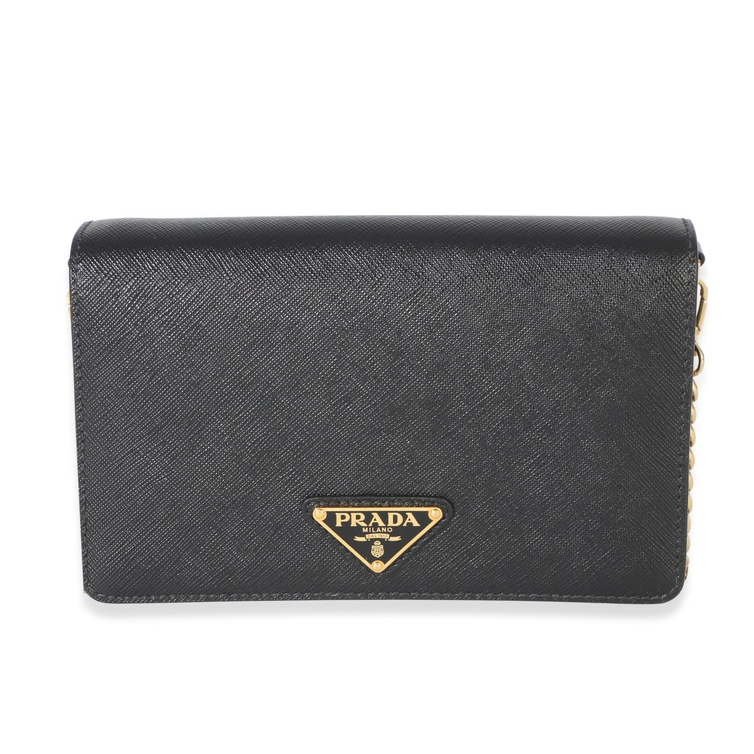 Prada Triangle Logo Chain Flap Shoulder Bag Black Leather Small (1 of 9)