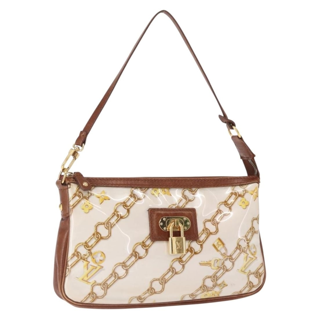 White Vinyl Louis Vuitton Monogram Charm Pochette M95161 Pouch: White Vinyl Louis Vuitton Monogram Charm Pochette M95161 Pouch This Louis Vuitton Monogram Charm Pochette Accessoires is a white vinyl pouch crafted in France. It features a compact design with dimens