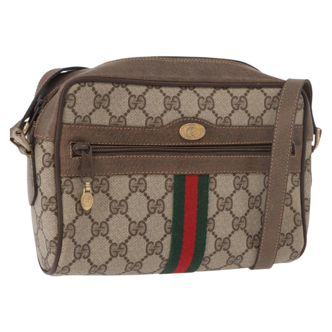 Gucci Sherry Line GG Supreme PVC Shoulder Bag Beige Gold: Gucci Sherry Line GG Supreme PVC Shoulder Bag Beige Gold A Gucci GG Supreme Web Sherry Line shoulder bag in beige and gold, made from PVC leather and GG canvas. This pre-owned bag was made in Italy an