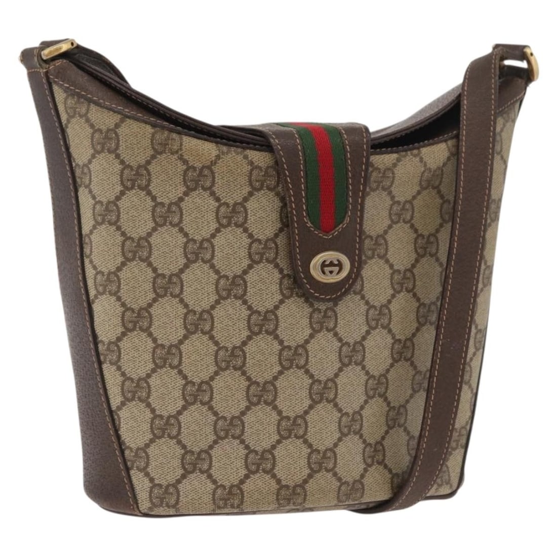 GUCCI Sherry Line GG Supreme PVC Leather Shoulder Bag Beige Gold: GUCCI Sherry Line GG Supreme PVC Leather Shoulder Bag Beige Gold Gucci GG Supreme Web Sherry Line shoulder bag in beige and gold, made in Italy. The bag is crafted from PVC leather and GG canvas, and 