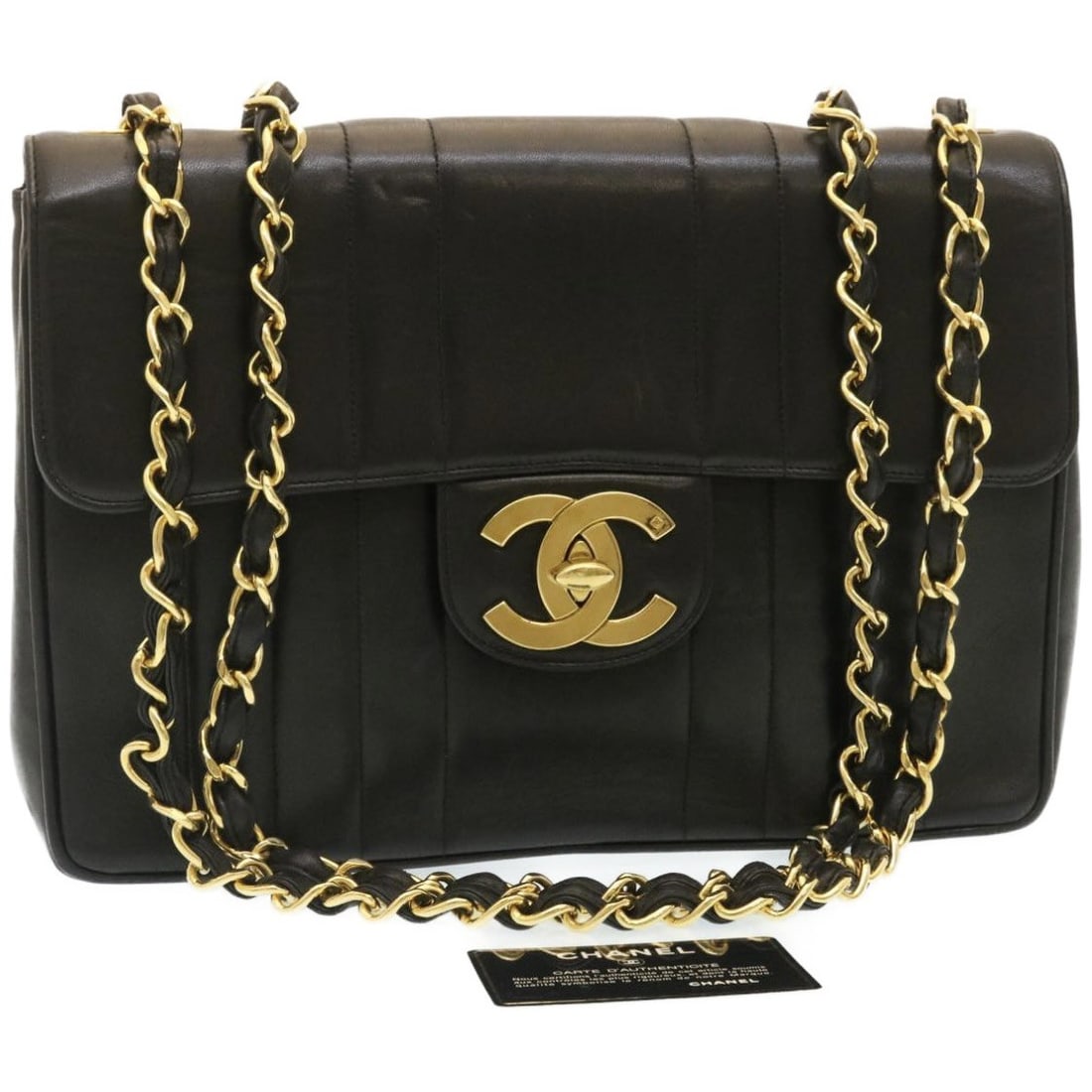 CHANEL Mademoiselle COCO Chain Shoulder Bag Black Lambskin: CHANEL Mademoiselle COCO Chain Shoulder Bag Black Lambskin Chanel Mademoiselle Big COCO Mark chain shoulder bag in black lamb skin. This women's shoulder bag includes the guarantee card and was made i