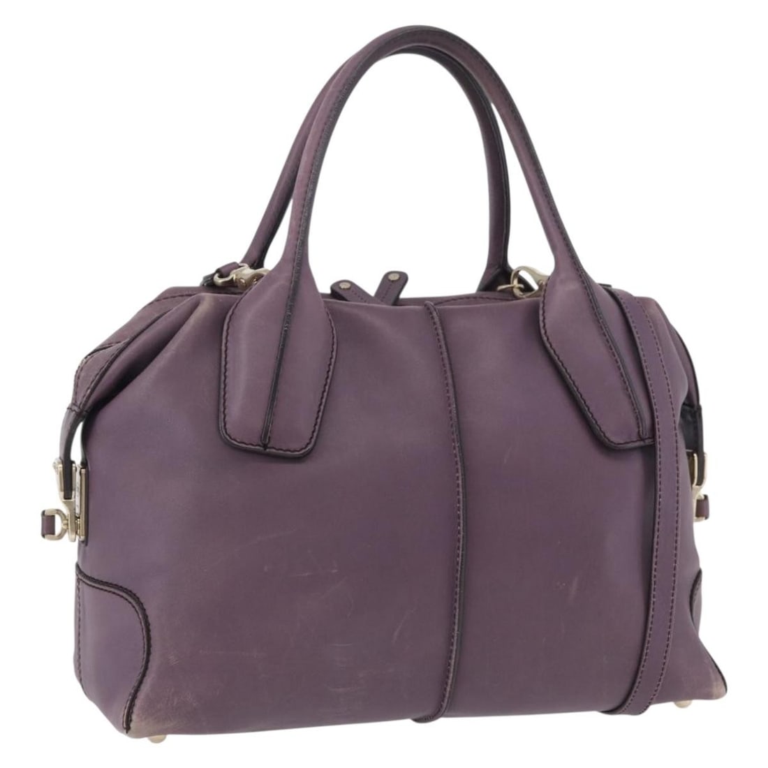 Purple and Gold Leather 2way Tote with Shoulder Strap by TOD'S: Purple and Gold Leather 2way Tote with Shoulder Strap by TOD'S This TOD'S 2-way handbag for women is crafted from leather in a striking purple and gold color combination. Made in Italy, it features bo
