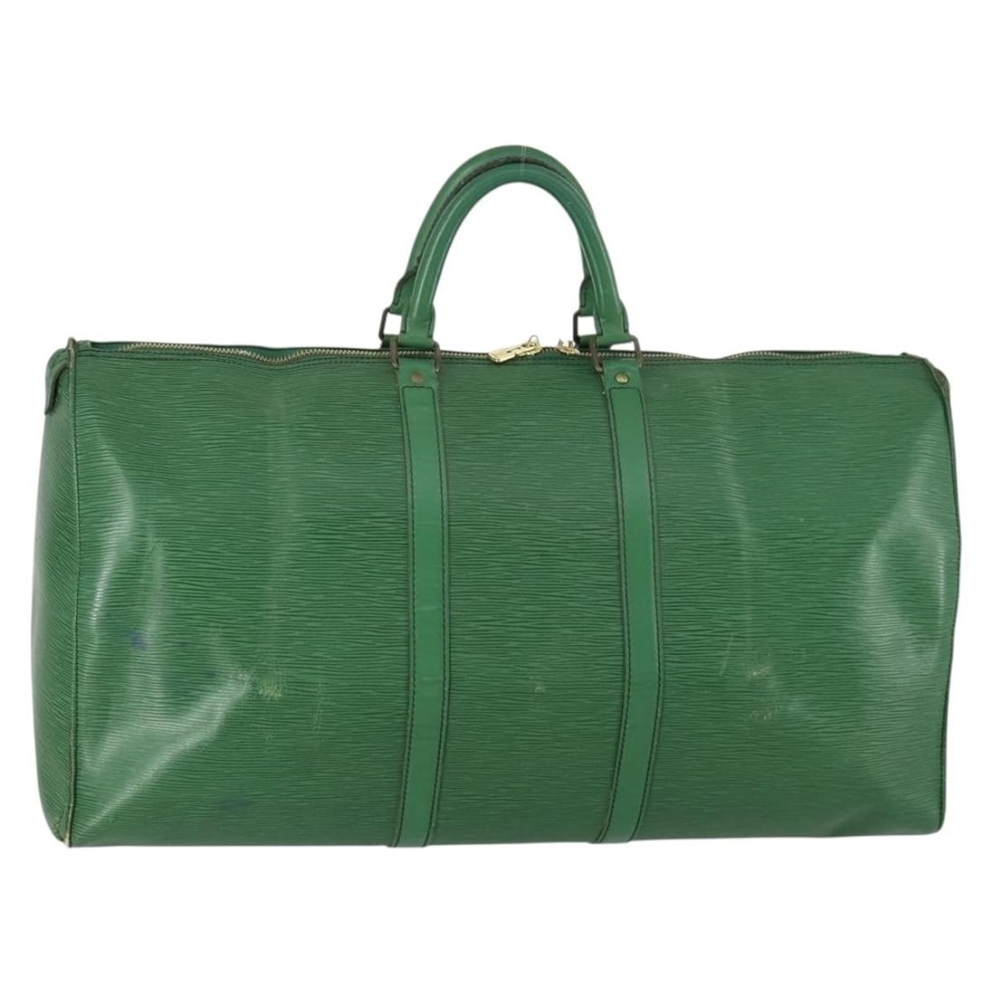 Green Epi Leather Keepall 55 Boston Bag by Louis Vuitton M42954: Green Epi Leather Keepall 55 Boston Bag by Louis Vuitton M42954 This Louis Vuitton Epi Keepall 55 Boston Bag features a distinctive green Epi leather exterior and is crafted in France. With spacious d