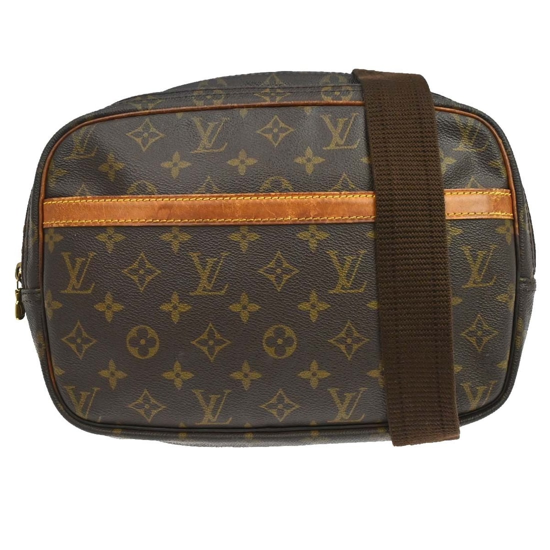 Louis Vuitton Reporter PM Monogram Canvas Crossbody Bag M45254: Louis Vuitton Reporter PM Monogram Canvas Crossbody Bag M45254 Louis Vuitton Reporter PM shoulder bag in brown Monogram canvas with leather trim and an adjustable crossbody strap. This zip-closure bag