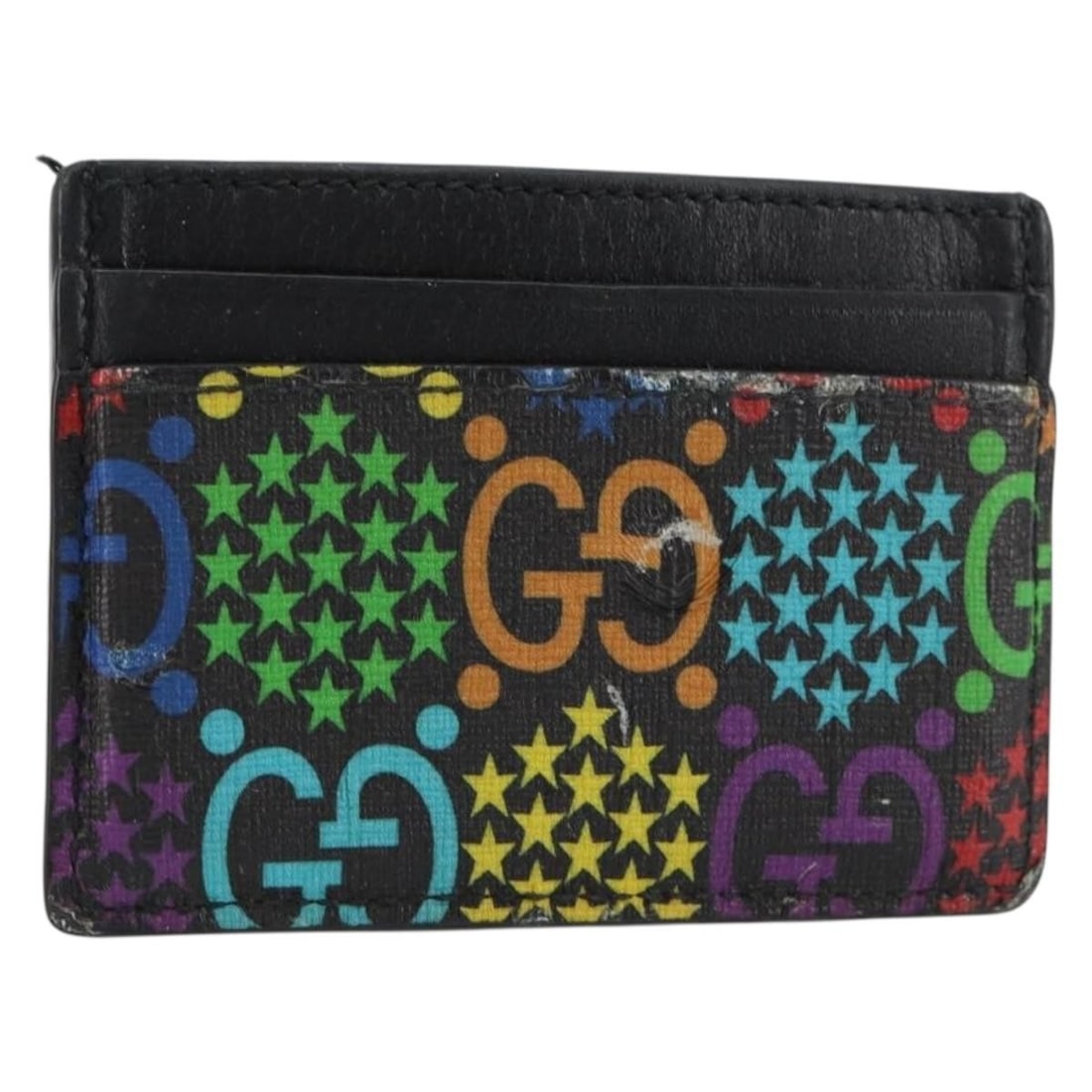 GUCCI GG Psychedelic Black Card Case 601098 Auth Italy: GUCCI GG Psychedelic Black Card Case 601098 Auth Italy This GUCCI GG Psychedelic Card Case is a stylish accessory crafted in Italy from high-quality GG Canvas, showcasing a sleek black finish. Designe