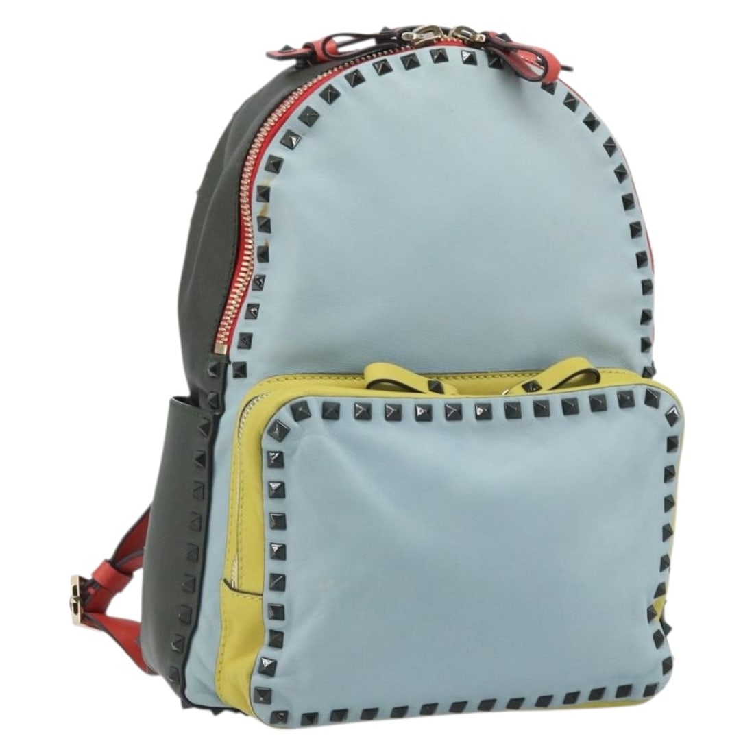 VALENTINO Light Blue Leather Backpack Gold Tone Italy: VALENTINO Light Blue Leather Backpack Gold Tone Italy Valentino women's leather backpack in light blue with gold-tone accents. Made in Italy, this backpack is offered in heavily used condition with vi