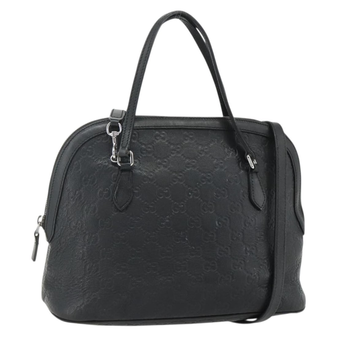GUCCI 420023 2way handbag in black GG canvas and leather: GUCCI 420023 2way handbag in black GG canvas and leather Gucci 2-way handbag in black GG canvas and leather with silver-tone accents. Made in Italy, this women's bag includes a shoulder strap for hand