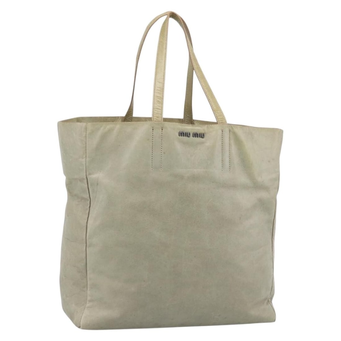 Miu Miu Beige Silver Leather Tote Handbag: Miu Miu Beige Silver Leather Tote Handbag Miu Miu tote bag in beige and silver leather, made in Turkey. This women's bag measures approximately 37 cm x 37 cm x 15 cm (14.6 x 14.6 x 5.9 inches) with a 