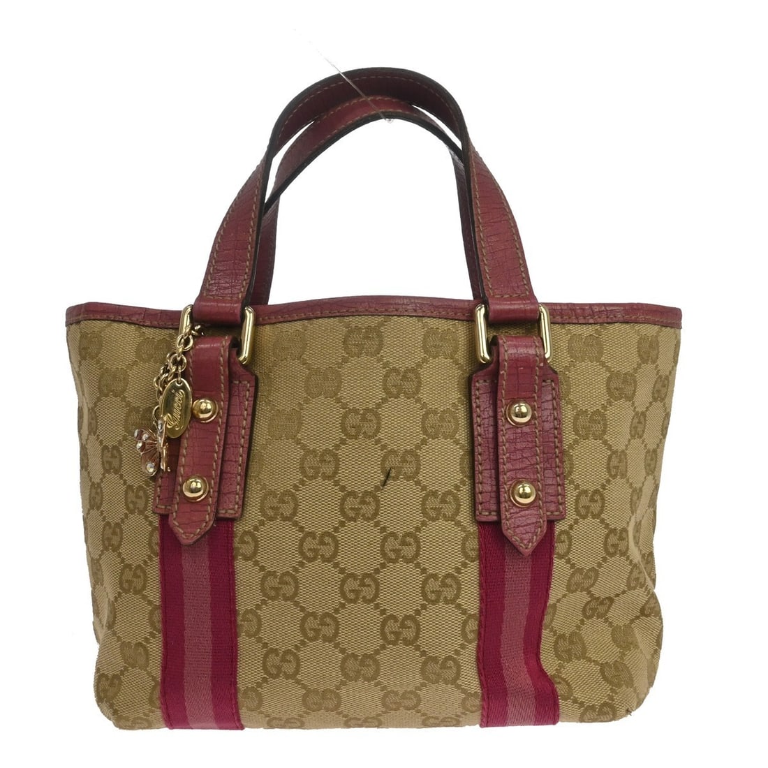 Gucci GG Small Tote Handbag Beige Canvas Leather Pink Handles: Gucci GG Small Tote Handbag Beige Canvas Leather Pink Handles Vintage Gucci GG small tote handbag in beige coated canvas with pink leather handles and trim. The bag features the Gucci GG pattern, inte