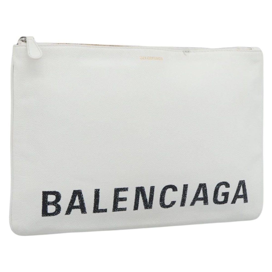 Balenciaga 529313 Leather Clutch Bag White Silver Italy: Balenciaga 529313 Leather Clutch Bag White Silver Italy A Balenciaga clutch bag in white and silver leather, made in Italy. It measures approximately W35 cm x H24 cm x D1 cm (W13.8 x H9.4 x D0.4 inche