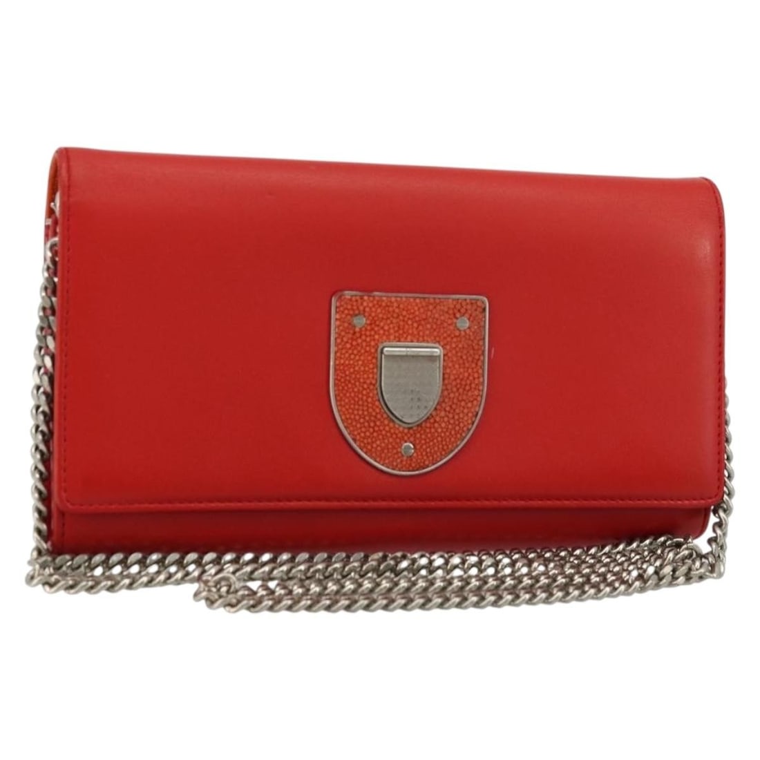 Christian Dior Diorama Leather Chain Wallet Shoulder Bag Orange Silver: Christian Dior Diorama Leather Chain Wallet Shoulder Bag Orange Silver This Christian Dior Diorama chain wallet is crafted from orange leather with silver-tone accents. Designed as a shoulder bag, it 