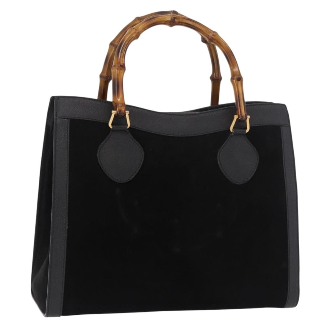 Gucci Bamboo Black Leather Handbag Gold Tone 002 1186 0260: Gucci Bamboo Black Leather Handbag Gold Tone 002 1186 0260 Black and gold Gucci bamboo handbag made of leather, made in Italy. It measures approximately 35 cm W x 29 cm H x 14 cm D, with a handle drop